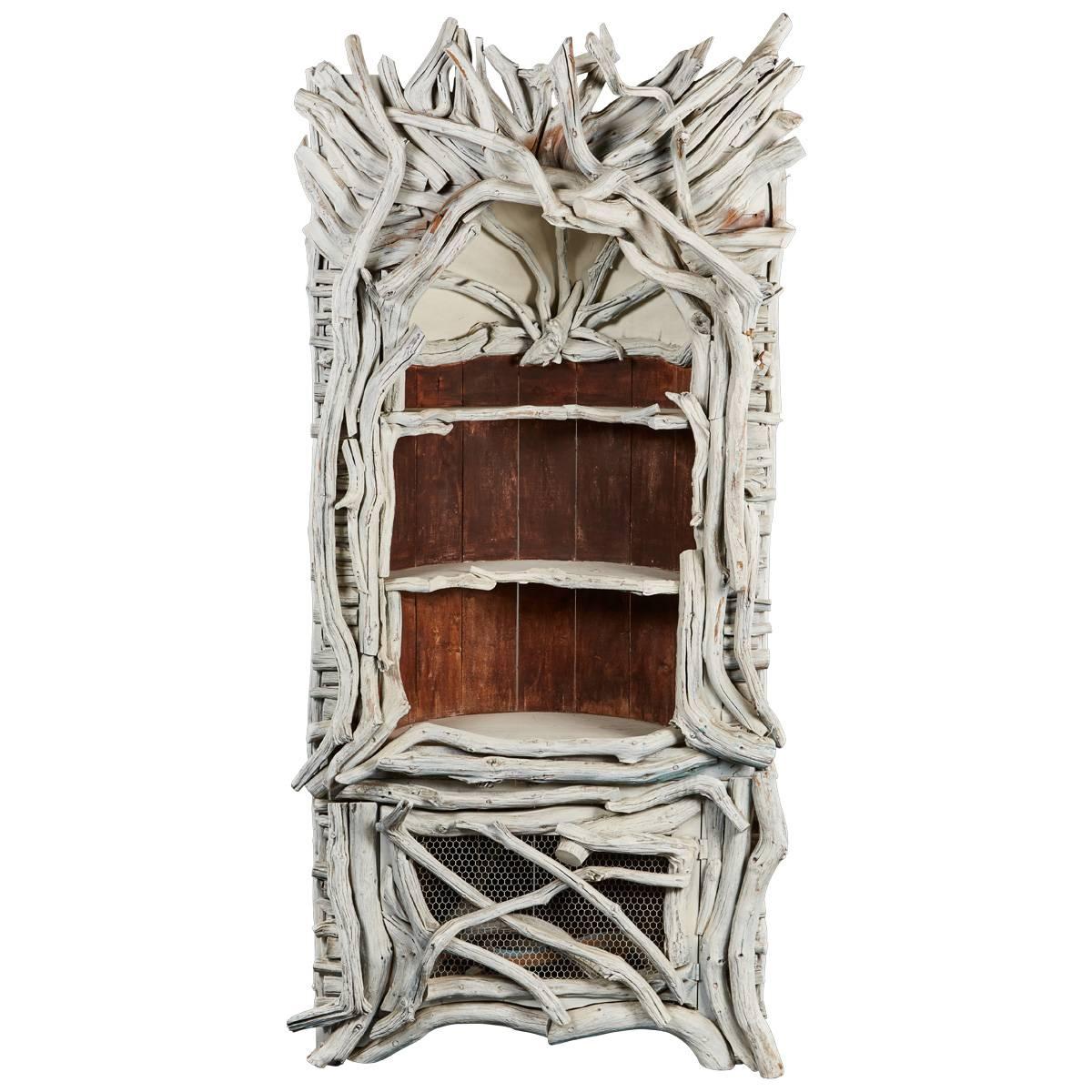 Fantastical Aqua Painted Cabinet Fashioned from Tree Branches For Sale