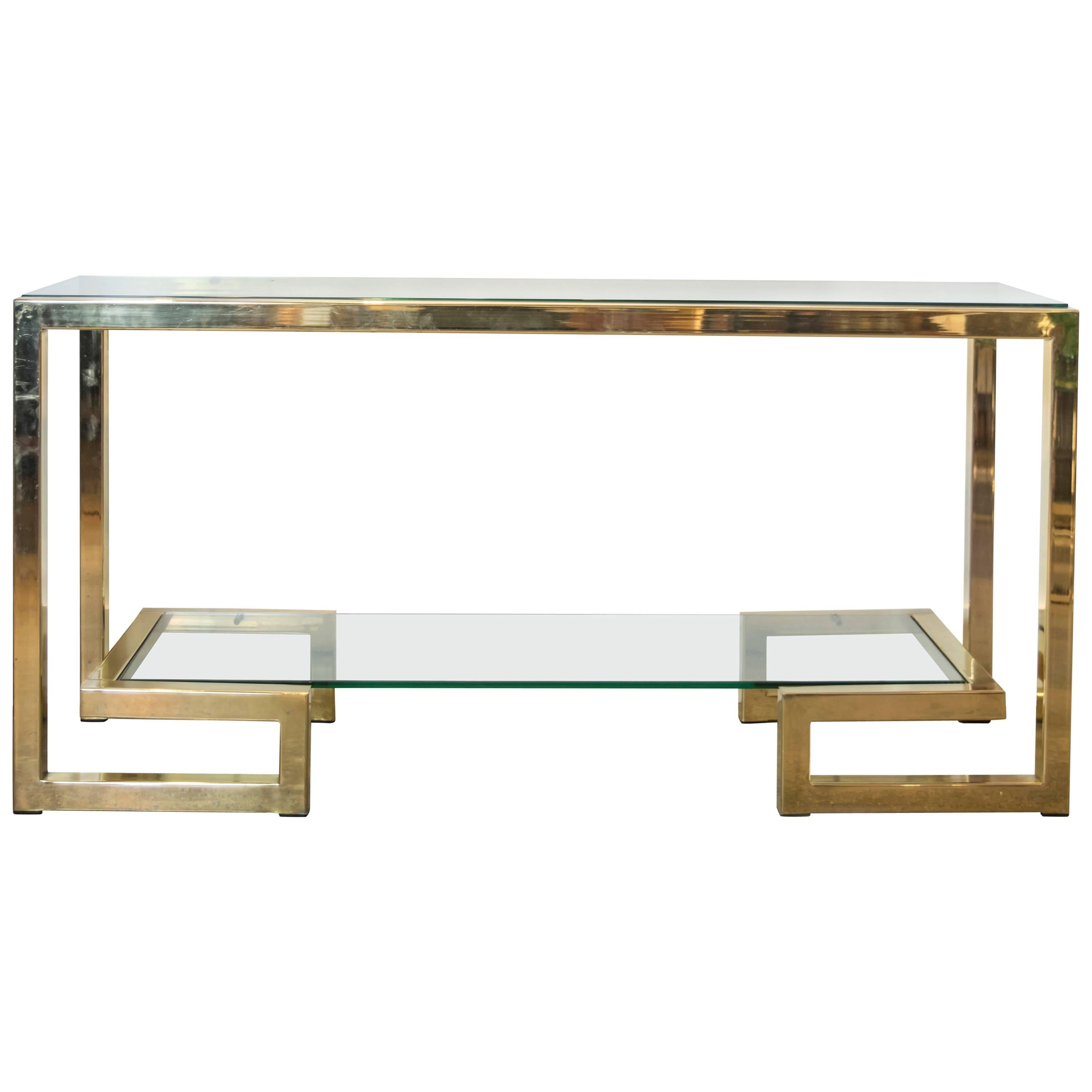 Brass and Glass Console Table In The Style of Romeo Rega