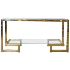 Brass and Glass Console Table In The Style of Romeo Rega