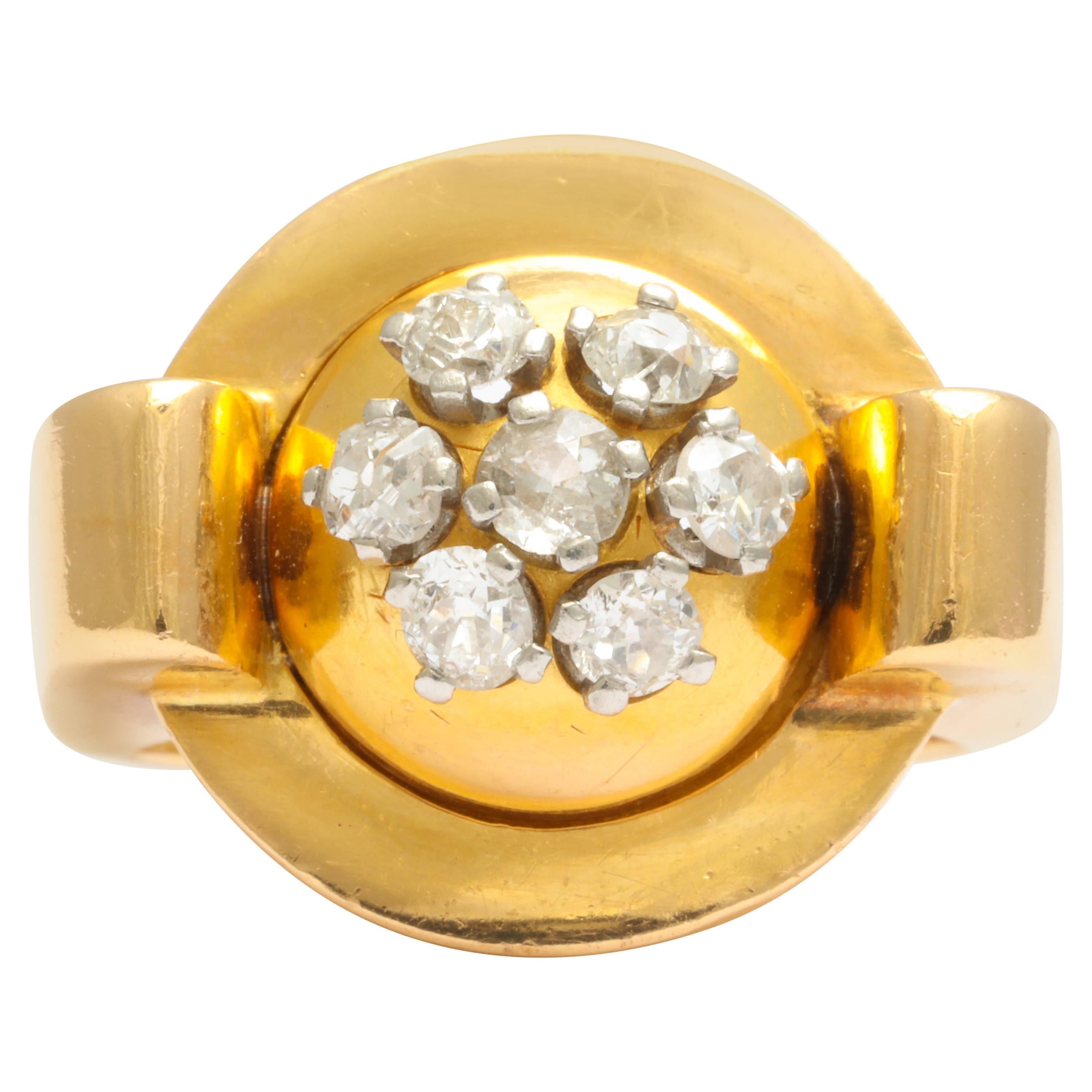 Retro-Ring aus Gold und Diamanten im Angebot