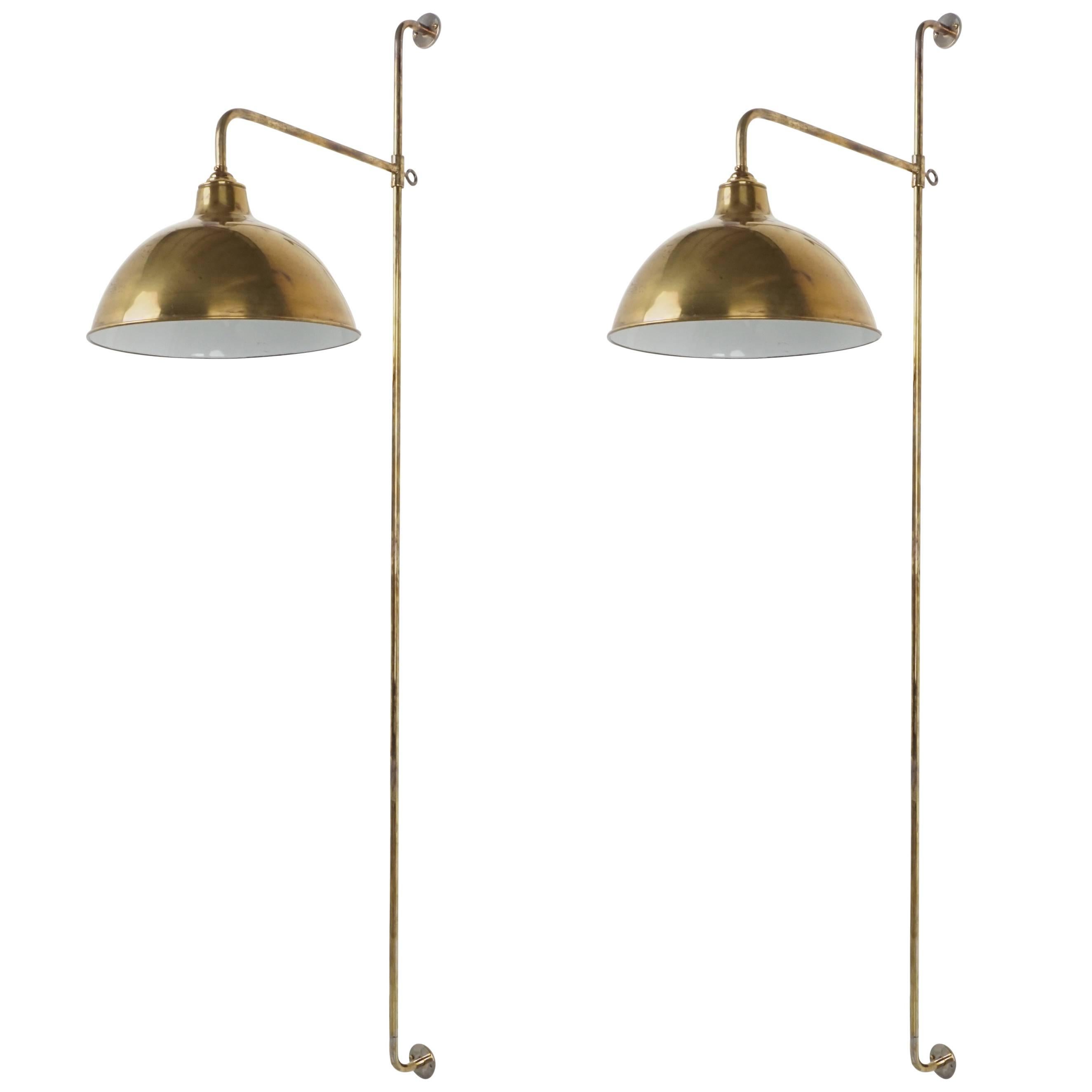 Pair of French Sconces with Vintage Brass Shade