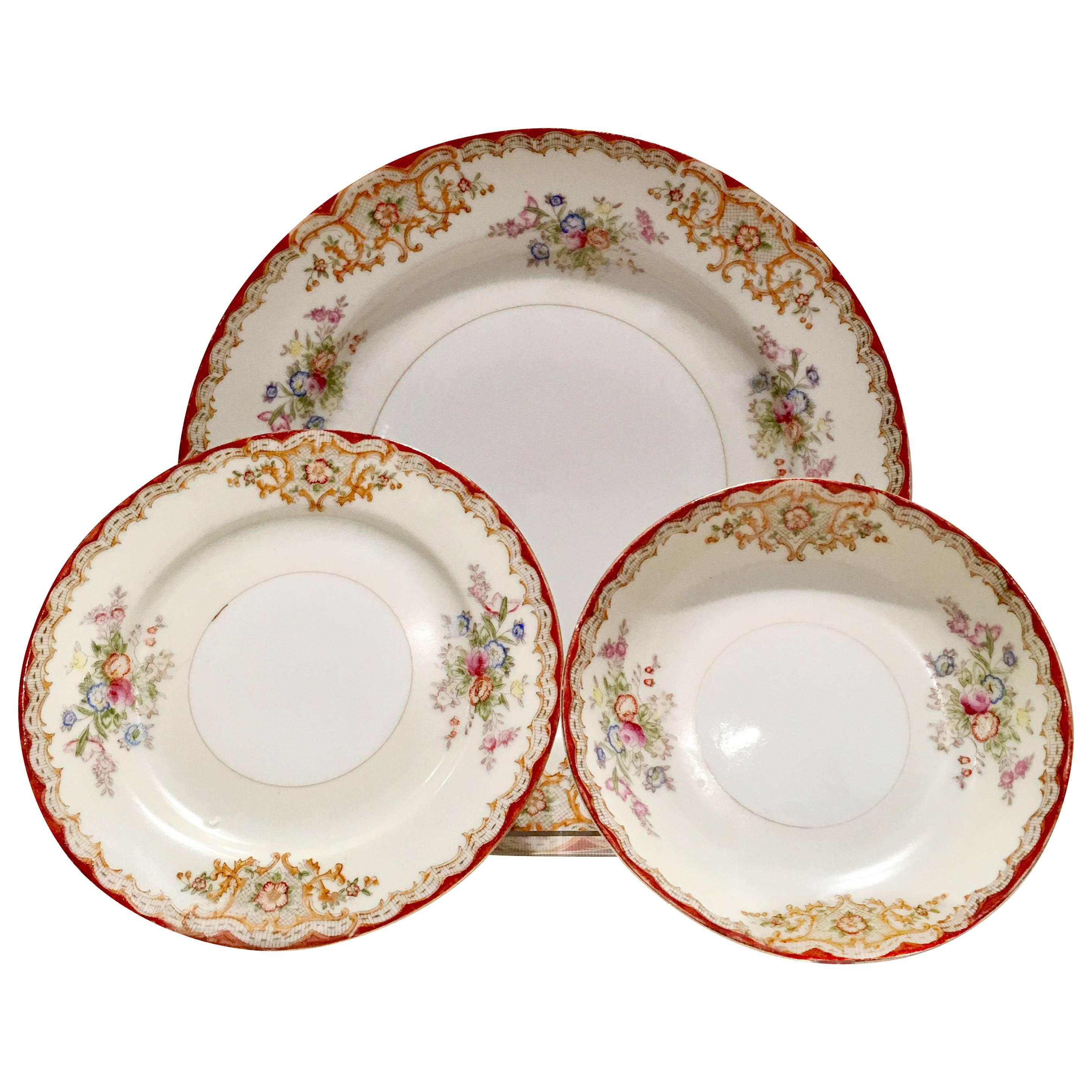 1940'S Japanese Hand-Painted Porcelain Dinnerware S/18 For Sale