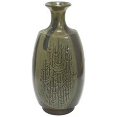 California Modern Drip Glaze Ceramic Vase with Forest Design by Robert Maxwell