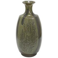 California Modern Drip Glaze Ceramic Vase with Forest Design by Robert Maxwell 12