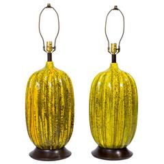 Pair of Green Glaze Italian Ceramic Lamps