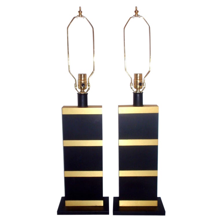 Pair of Moderne Metal Lamps For Sale
