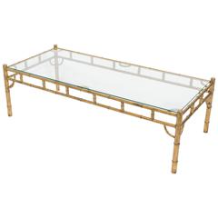 Large Gilt Metal Faux Bamboo Coffee Table