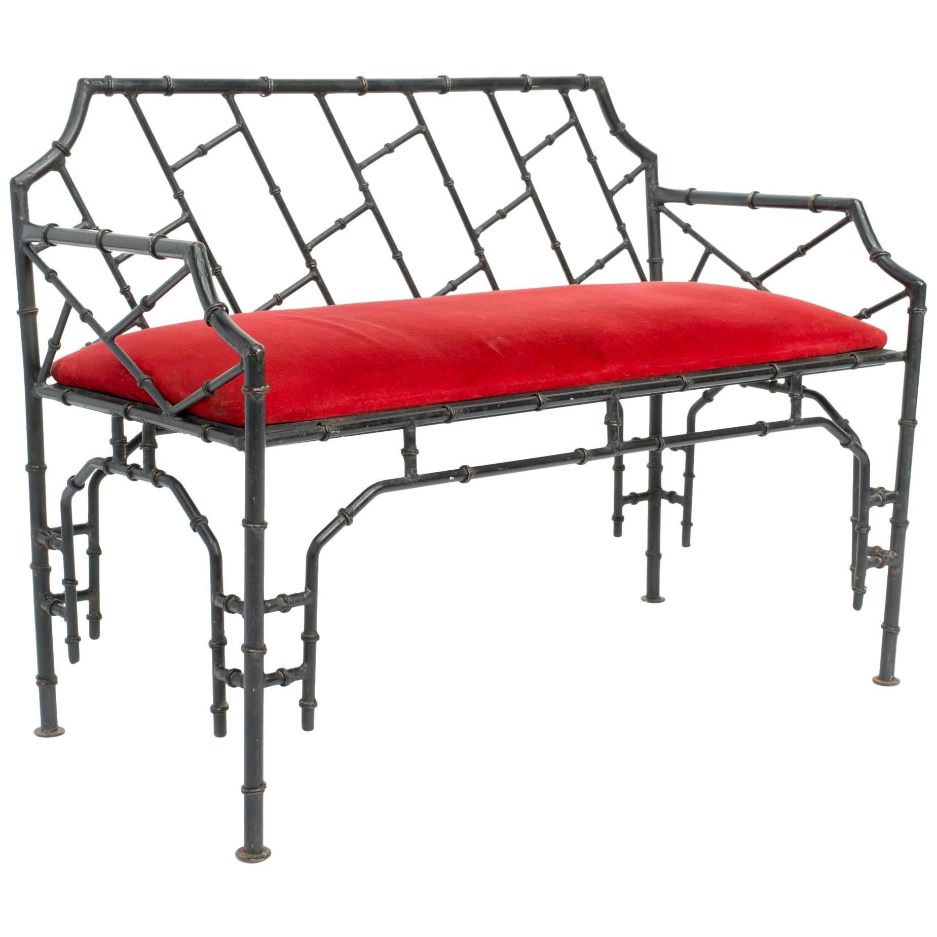 Iron Faux Bamboo Chinese Chippendale Bench