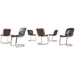 Mid Century Modern Willy Rizzo Style Italian Chrome and Leather Chairs by Cidue