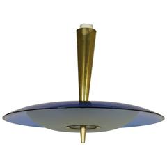 Hanging Lamp Designed by Max Ingrand for Fontana Arte, Brass and Colored Glass