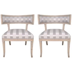 Pair of Swedish Late Gustavian Klismos Chairs in Original Paint Signed PT