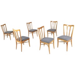 Set of Six Cherry and Gray Fabric Dining Chairs Attributed to Ulrich, Italy