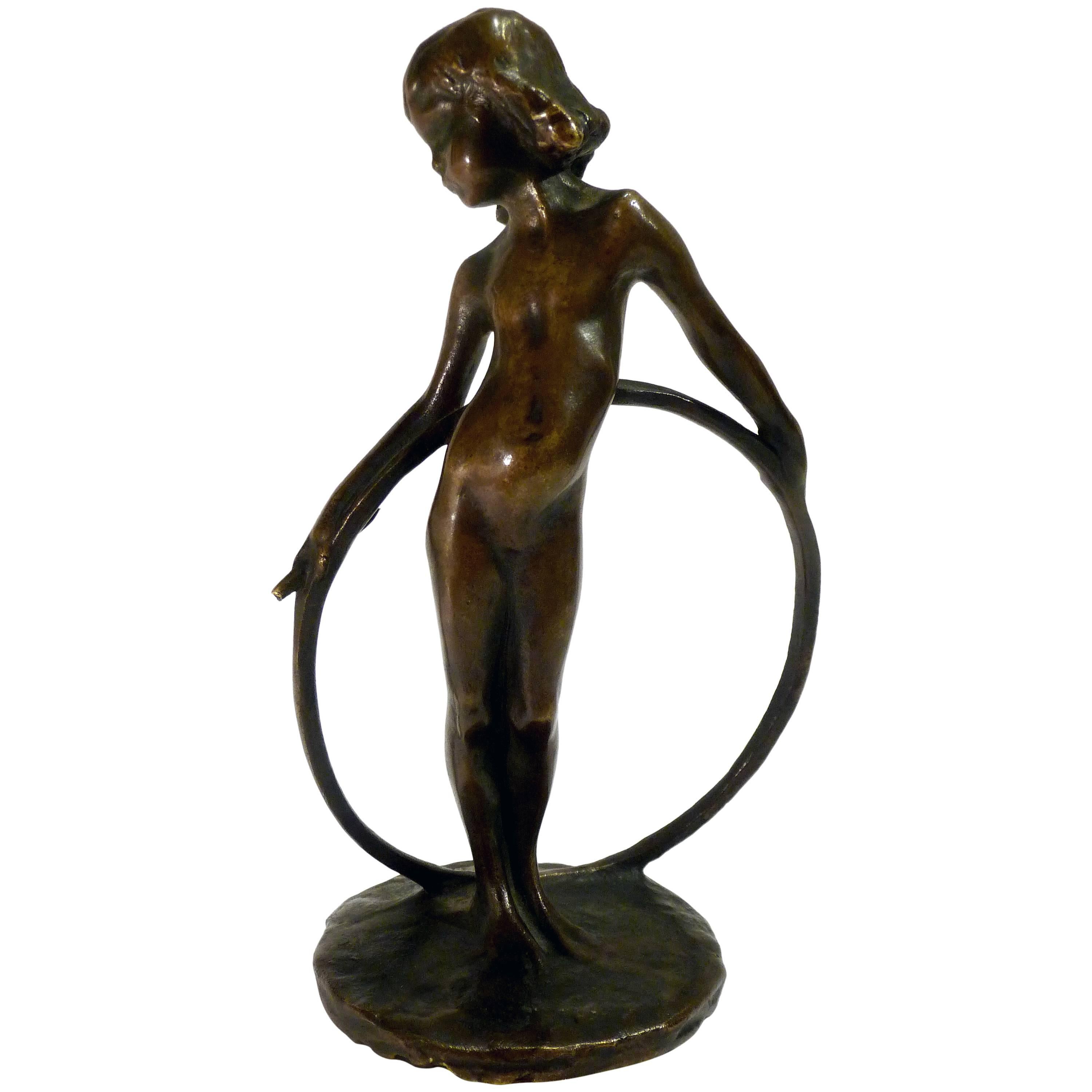 Bernhard Hoetger, "Mädchen Mit Reif", a Bronze Sculpture with a Brown Patina For Sale