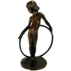Bernhard Hoetger, "Mädchen Mit Reif", a Bronze Sculpture with a Brown Patina