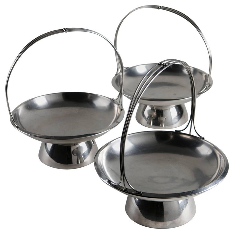 Set of Three Steel Baskets by Gio Ponti for Arthur Krupp, Milano For Sale