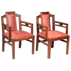 A Pair of Arts and Crafts Mahogany Armchairs, Attributed to Sir Frank Brangwyn