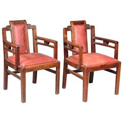 Pair of Arts and Crafts Mahogany Armchairs, Attributed to Sir Frank Brangwyn 2