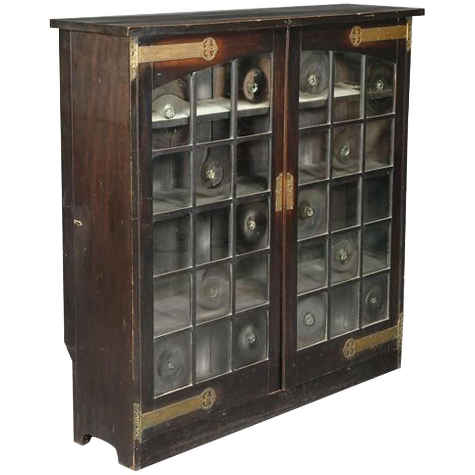 Glasgow School Green Stained Cypress Wood, Glazed Bookcase Mackintosh Attributed For Sale