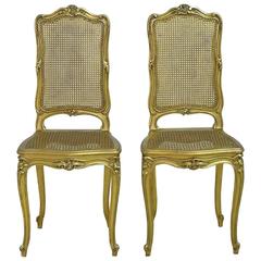 Pair of Giltwood Louis XV Style Belle Epoque Chairs with Caning