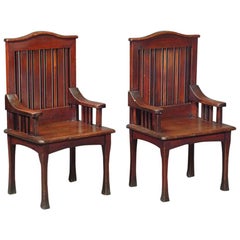 Used Unusual Pair of Stained Cypress Wood Armchairs by the Glasgow School