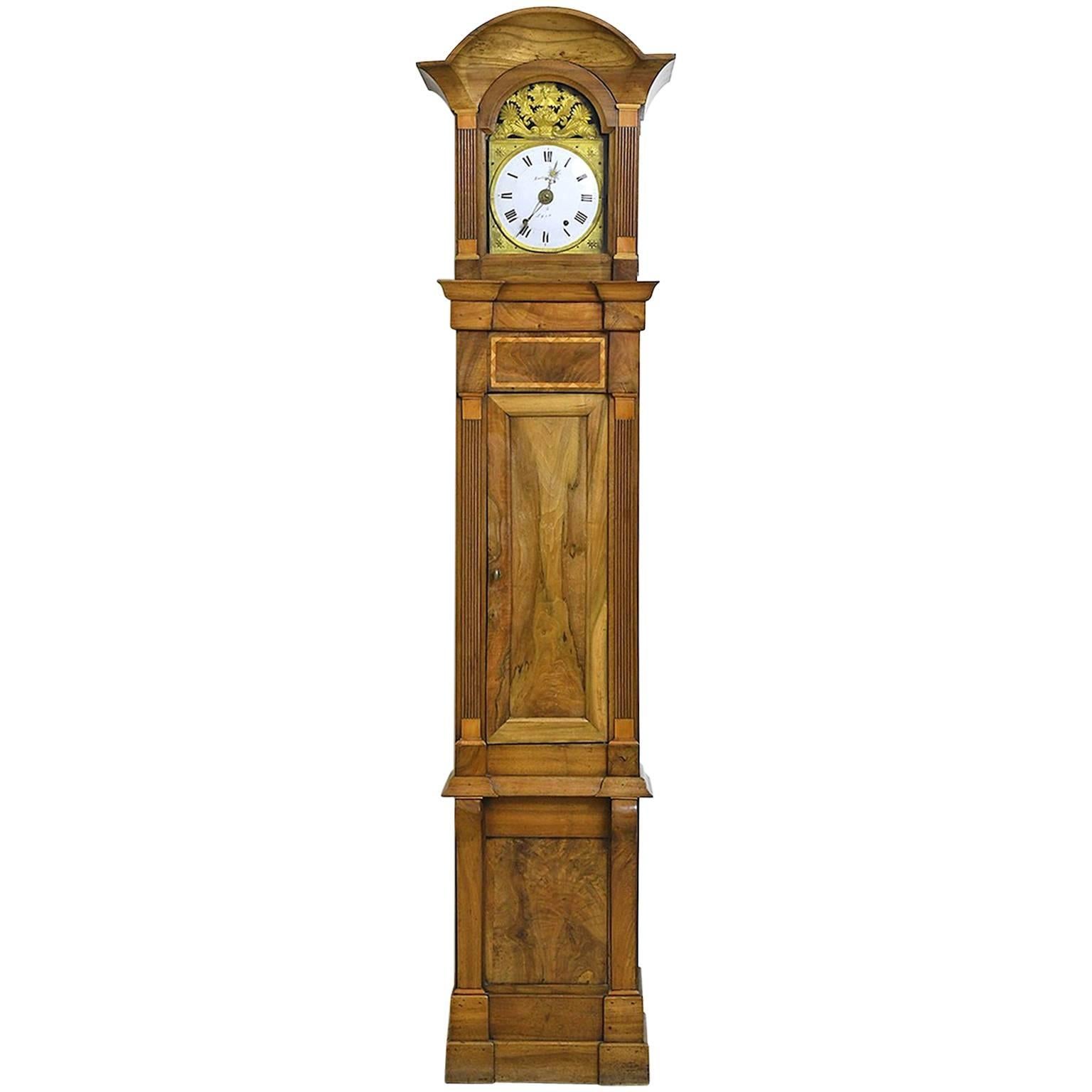 Tall French Louis XVI Long Case Clock w/ Walnut Case, circa 1790 
