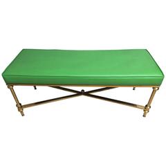 Smashing Neoclassical Style Brass and Chartreuse Green Vinyl Bench