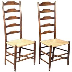 Used Pair of Green Stained Ash Ladder Back Chairs by Philip Clissett