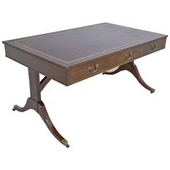 19th Century English Regency Style Partners' Desk in Mahogany with Leather Top