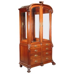 French Art Nouveau Walnut Display Cabinet