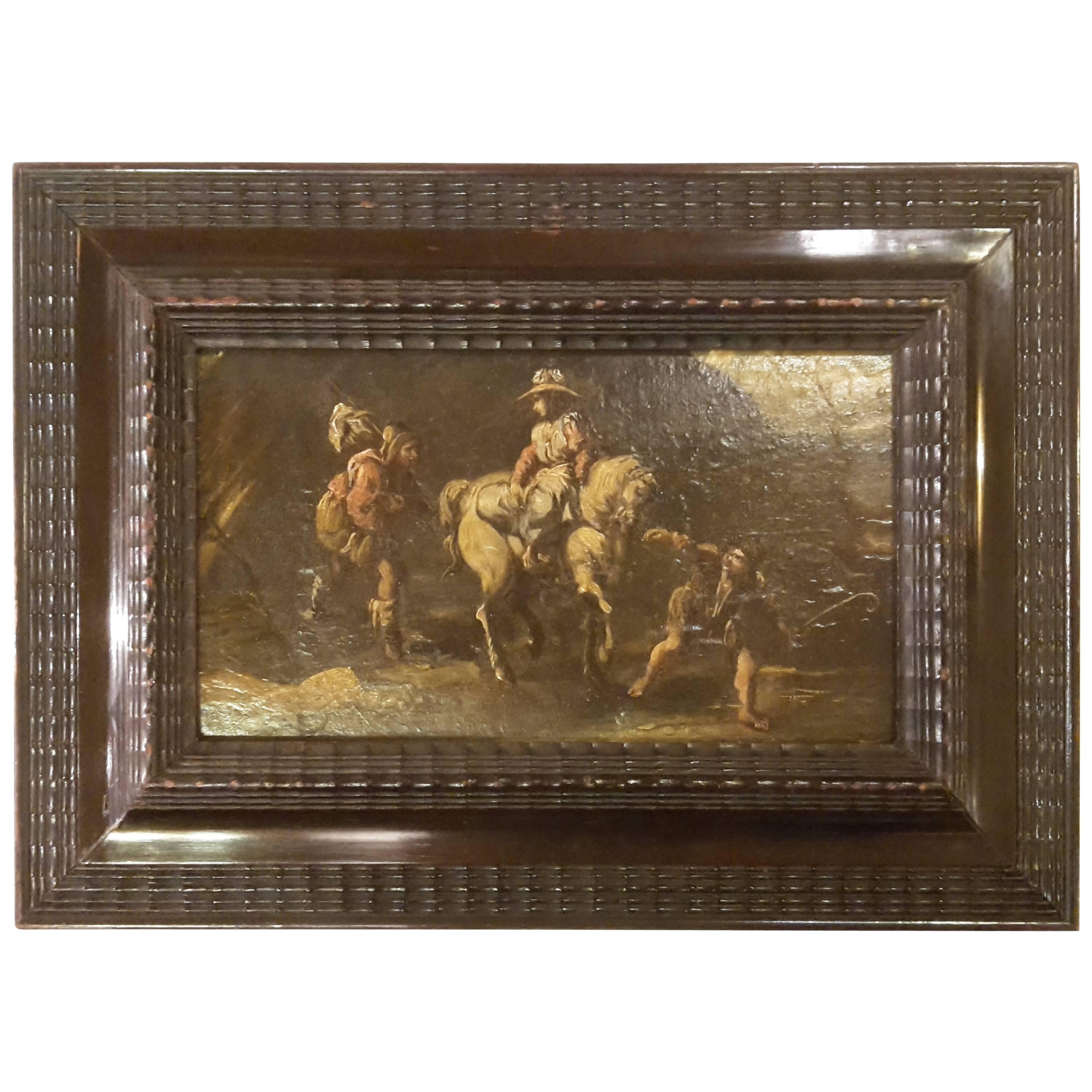 Oil Painting on Board Depicting "Lady and armor-bearers" For Sale