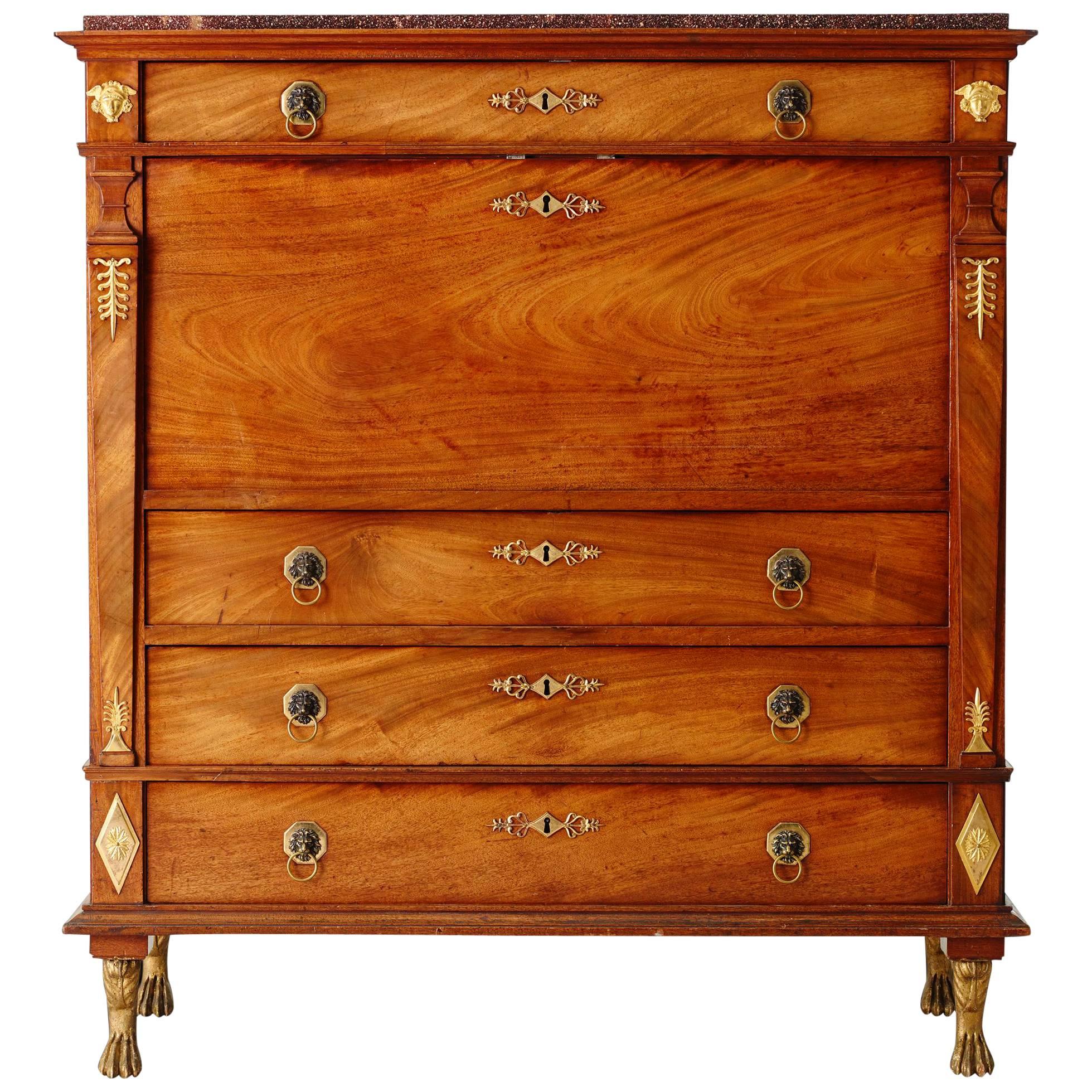 Swedish Late Gustavian Secretaire a Abbatant with Porfhyr Top For Sale