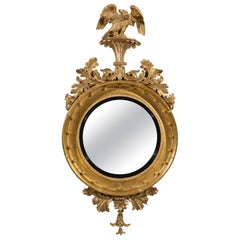 Regency Carved Giltwood and Gesso Convex Mirror of Grand Proportions