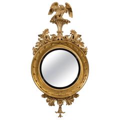 Regency Carved Giltwood and Gesso Convex Mirror of Grand Proportions 2