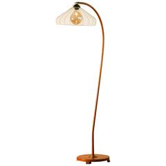 1940s, Beautiful Wooden Wrapped Floor Lamp from Sweden