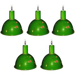 1960s Large Green Factory Pendants