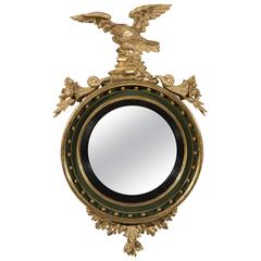 Regency Carved Giltwood Gesso Green Painted Convex Mirror