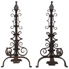 French Vintage Andirons Attributed to Gilbert Poillerat
