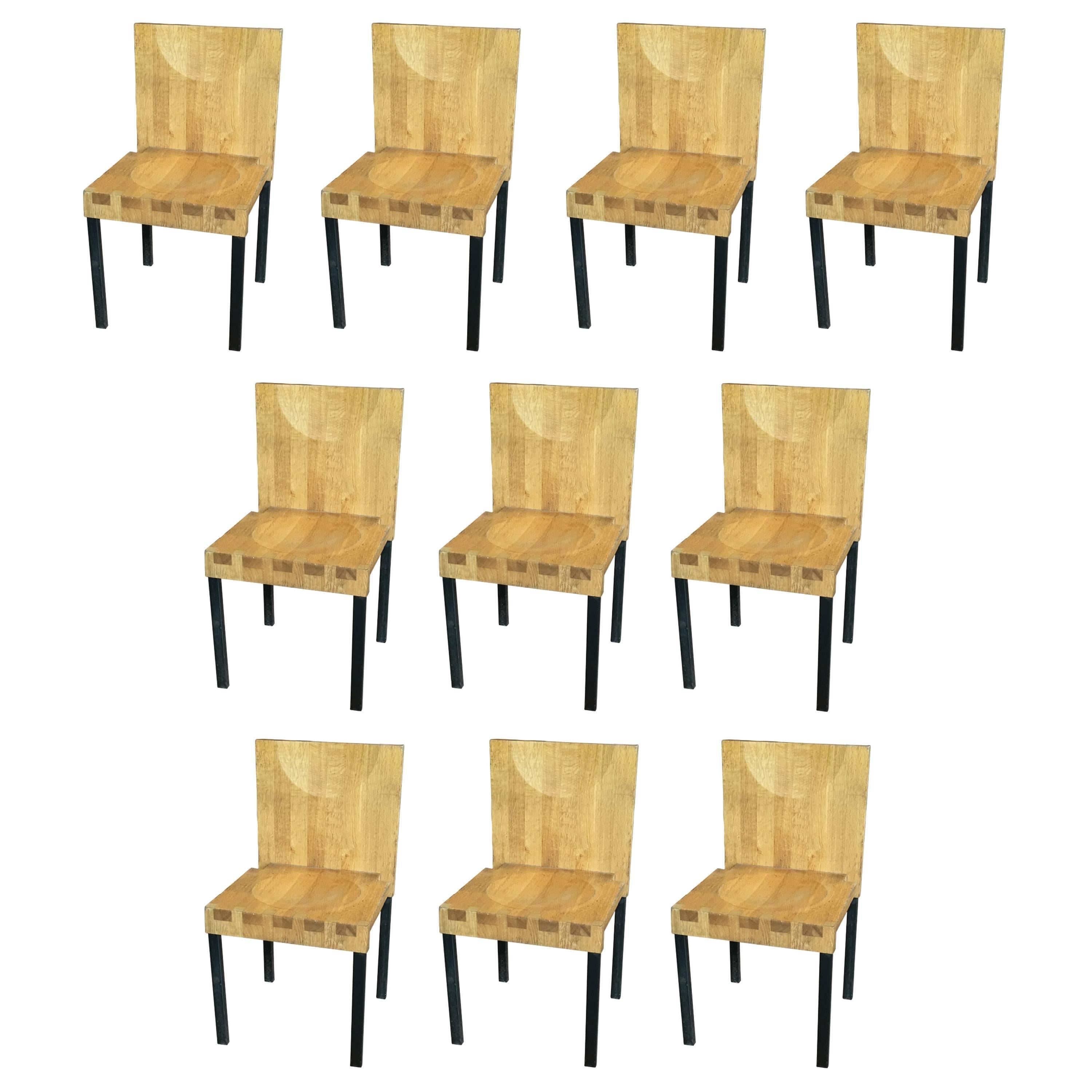 Set of 10 Scandinavian Modern Wood and Steel Dining Chairs
