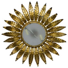Brilliant Gilt Metal Sunburst Ceiling Fixture with Frosted Glass