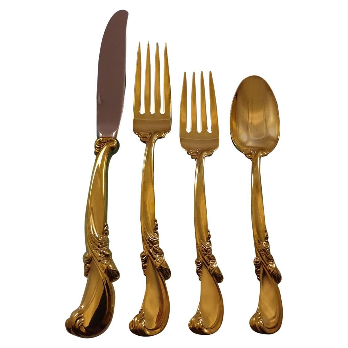 Waltz of Spring Gold by Wallace Sterling Silver Flatware Service Set 12 Vermeil For Sale