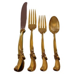 Used Waltz of Spring Gold by Wallace Sterling Silver Flatware Service Set 12 Vermeil