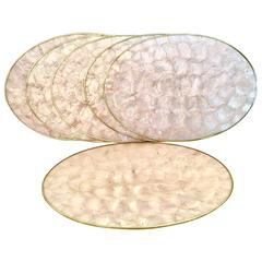Vintage Mother-of-pearl Oval Brass Rim Placements S/6