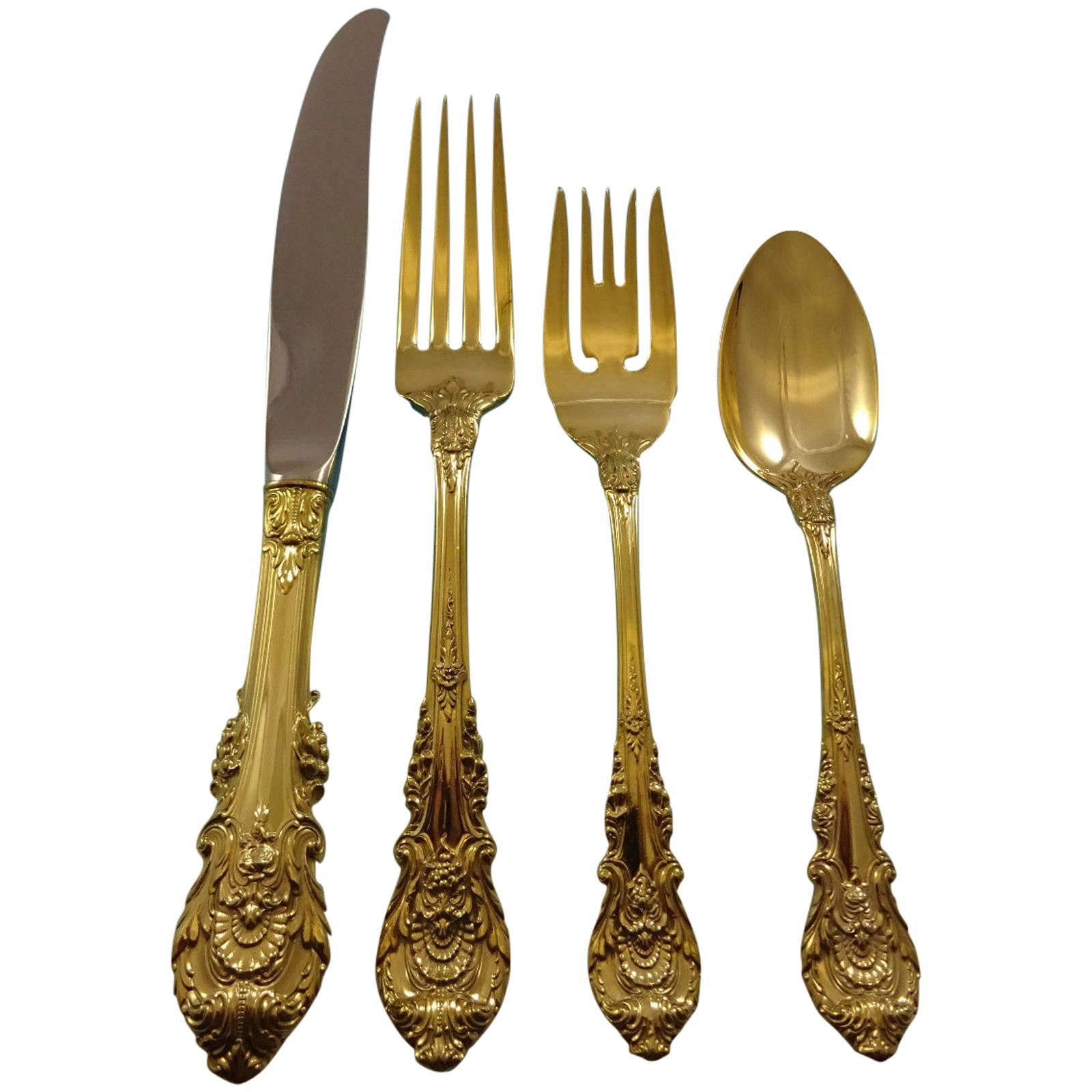 Sir Christopher Gold by Wallace Sterling Silver Flatware Service Set 12 Vermeil For Sale