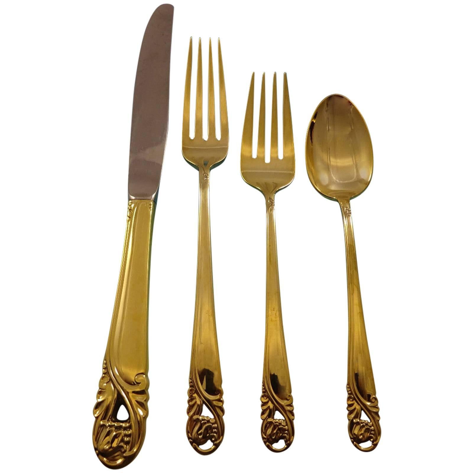 Spring Glory Gold by International Sterling Silver Flatware Service Set for 12 For Sale