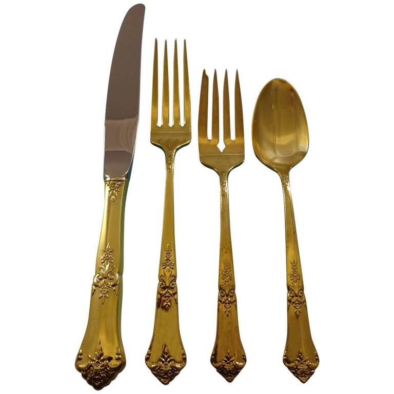 Stately Gold by State House Sterling Silver Flatware Service Set for 12