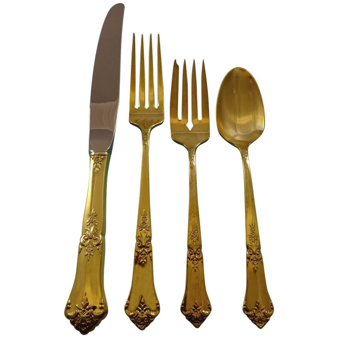 Stately Gold by State House Sterling Silver Flatware Service Set for 12 Vermeil For Sale