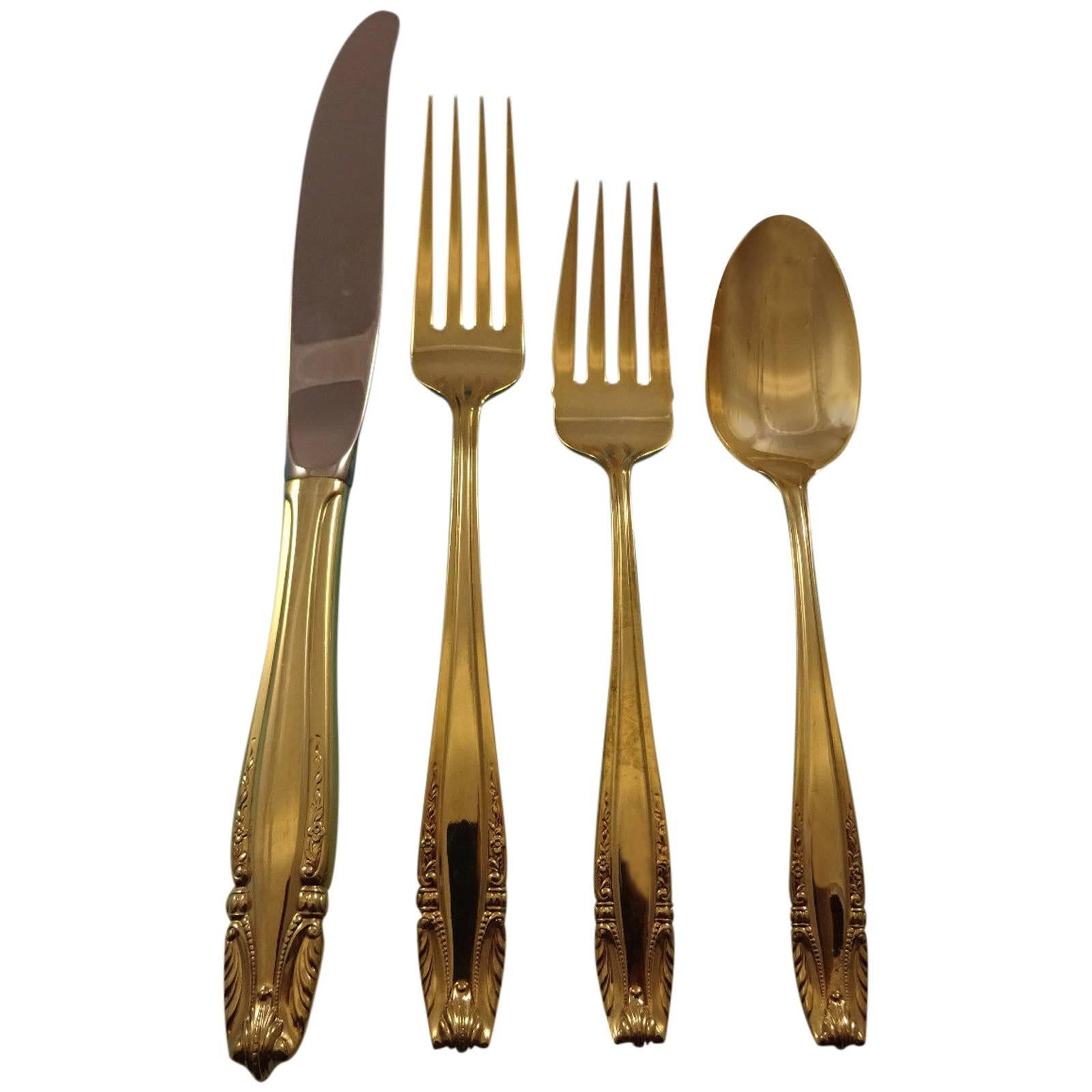 Stradivari Gold by Wallace Sterling Silver Flatware Service Set for 12 Vermeil For Sale