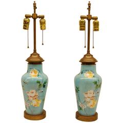 Pair of Victorian Oil Lamp Bases Wired as Lamps 