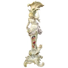 Antique Royal Berlin KPM Figural Porcelain Candlestick with Weichmalerei Decor