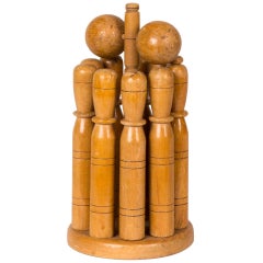 Early 20th Century Wooden Skittle Set with Stand from England 